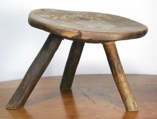 Antique 3 Legged Primitive Milk Stool.  Rustic Farm Wood Chair.  Museum Quality