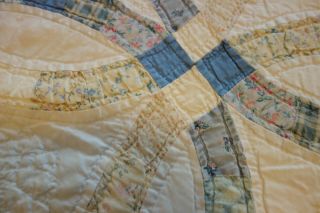 Antique Handmade Hand Stitched Double Wedding Ring Quilt 77.  5 