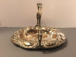 Antique Art Nouveau Silver Plate Oval Basket Flowers