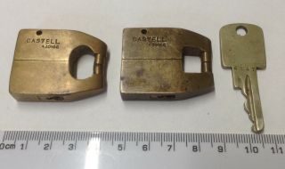 Unusual Vintage Brass Padlocks & Key By Castell.