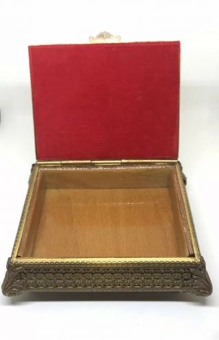 Vintage FRENCH HAND PAINTED PORTRAIT HINGE Trinket/jewelry BOX Bronze/wood 4