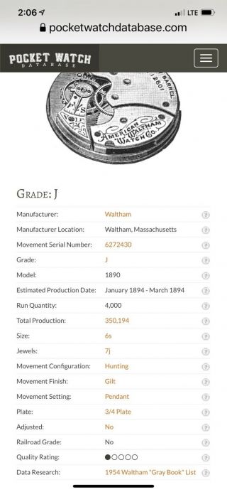 American Waltham Company Pocket Watch 1.  5 Inch Diameter 8
