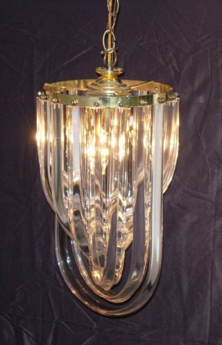 Vintage Looped Lucite Prism Drop Chandelier Mid Century Modern