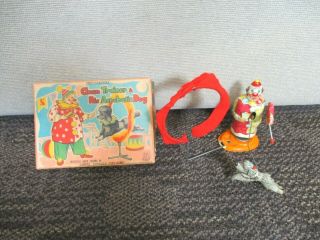 Vintage Clown Trainer & Acrobatic Dog Windup Tin Litho Toy W/box Tps Japan