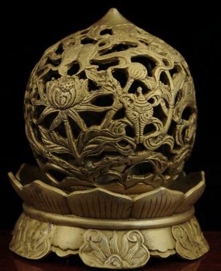 China Old Antique Hand Made Brass Lotus Statue Incense Burner E02