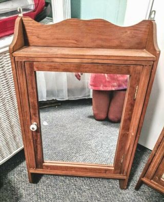 Vintage Oak Medicine Bathroom Cabinet with Mirror & Towel Bar. 4