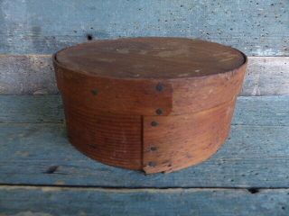 Antique Primitive 6.  5 Inch Diameter Wood Pantry Box Dark Brown Patina