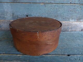 antique primitive 6.  5 inch diameter wood pantry box dark brown patina 2