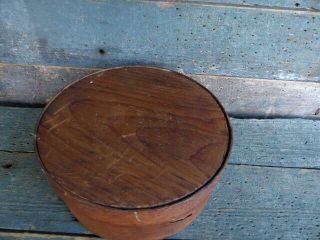 antique primitive 6.  5 inch diameter wood pantry box dark brown patina 3