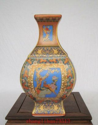 220mm Handmade Painting Cloisonne Porcelain Vase Flower Bird Yongzheng Mark