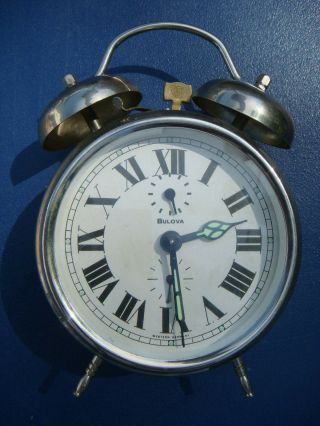 Vintage Bulova Western Germany Twin Bell Alarm Desk Clock