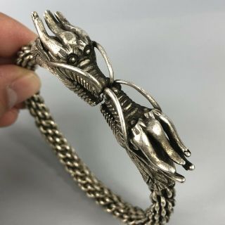 Exquisite Collectible Old Tibet Silver Handwork Lucky Dragon Amulet Bracelet