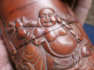 Vintage Three Section Wooden Inro With Fishermen/Elder & Netsuke - Signed/grt co 6