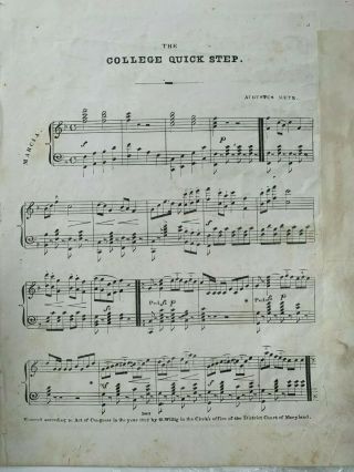St.  Timothy ' s Hall photo/College Quick Step sheet music w/ writing Civil War 3