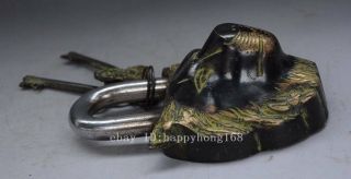 Collect Rare Old Chinese Ancient Bronze Animals Lion Head Door Key Lock d02 4
