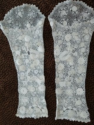 Vintage Antique Irish Crochet Lace Sleeves Or Mitts / Long