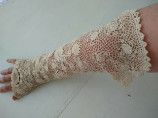 Vintage Antique Irish Crochet Lace Sleeves or Mitts / Long 2