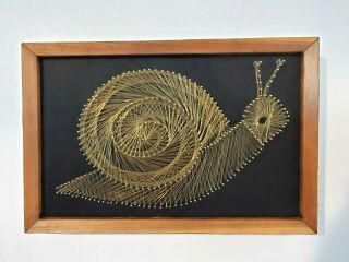 Vtg Mid Century Brass Wire String Snail Wall Hanging Frame Retro Framed