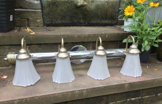 Vintage Art Deco Chrome Brass Wall Sconce 4 Light Frosted Glass Shades Bathroom