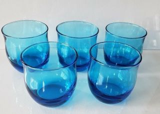 Vintage Hand Blown Glass Aqua Blue 5 Glasses 10oz Mid Century Modern Retro Chic 2