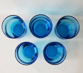 Vintage Hand Blown Glass Aqua Blue 5 Glasses 10oz Mid Century Modern Retro Chic 3