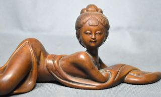 China Collectable Boxwood Carve Sexy Classical Belle Lucky Elegant Hand Statues