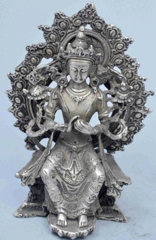 Collectable Miao Silver Carve Buddha Meditation Pray Exorcism Auspicious Statue