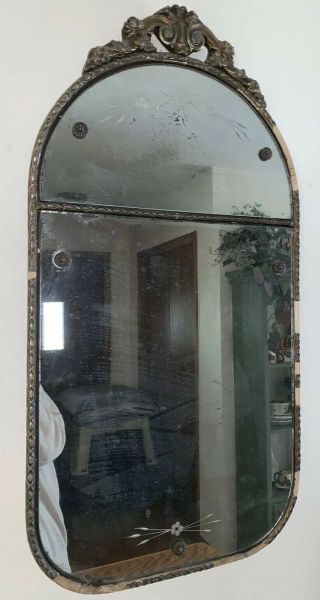 Large Antique Wood Edged Mirror 29.  5” X 15” Manufactured In Chicago,  Il