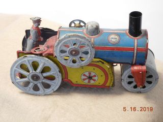 Antique Orobr Germany Windup Steam Roller Tin Litho Toy W Key & Driver