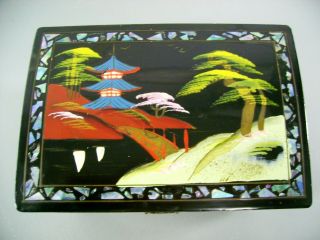 Black Lacquer Ware Enamel Musical Trinket Jewelry Box Old Antique Asian Japanese