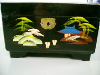 BLACK LACQUER WARE ENAMEL MUSICAL TRINKET JEWELRY BOX OLD ANTIQUE ASIAN JAPANESE 3
