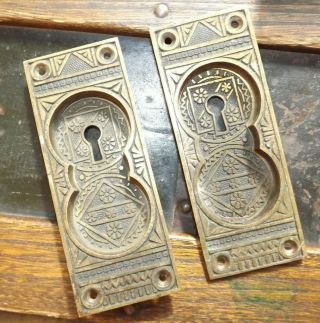Antique F C Linde & Co Entry Eastlake Door Lock Brass Key Hole Plates Vintage