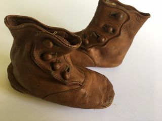 Early Antique Brown Leather Child’s Button Boots Shoes 1906
