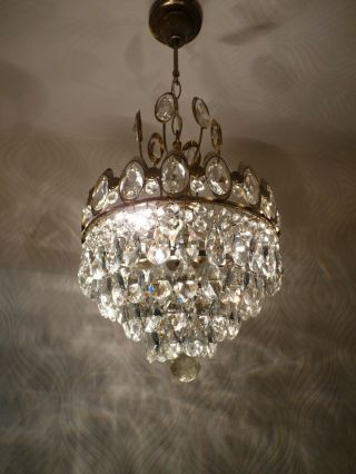 Vintage Brass And Crystal Old Basket Chandelier (small)