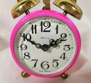 Vintage Blessing Double Bell Brass Alarm Clock West Germany Hot Pink Rare