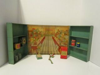 Wolverine Supply Co.  Toy Tin Litho Corner Grocery Store Center Section W Shelves