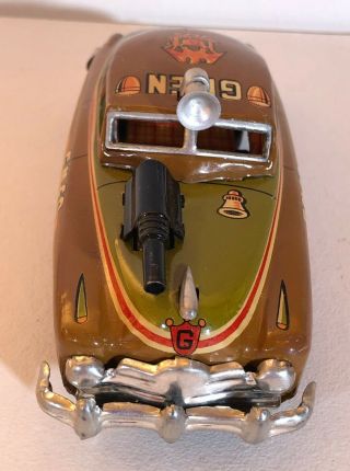 VINTAGE G - MEN FBI TIN LITHO FRICTION SQUAD CAR – MACHINE GUN – JAPAN – 1950’s 3