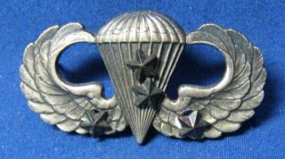 Vietnam War Sterling Army Airborne Paratrooper Jump Wings Badge With 4 Stars