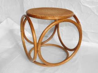 Vintage Mid Century Modern Bentwood Rattan Wicker Stool Hassock End Table Stand