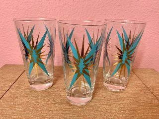 Vintage 1950s Atomic Starburst Glasses • Set Of 3 • Mid Century Modern • Bar