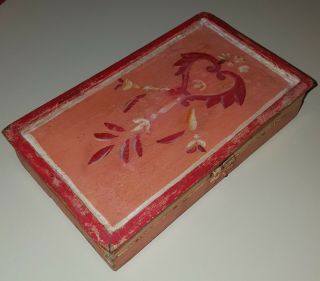 Antique Early Painted/decorated Small Brides Box Folk Art