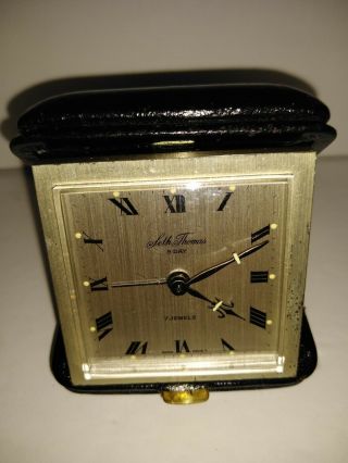 Vintage Seth Thomas Swiss Made 8 Day Travel Alarm Clock 7 Jewels Black