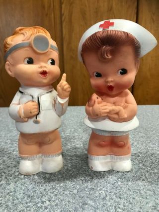 Htf 1950 1960 Vintage Rubber Squeak Toy Alan Jay Doctor Nurse Squeaky Doll Rare