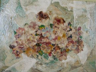 Orig Janet Elizabeth Robson Kennedy Impasto Oil On Masonite Painting Pansies Yqz