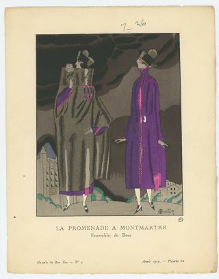1920 French Art Deco Pochoir Gazette Du Bon Ton Long Pearls Montmartre De Beer 2