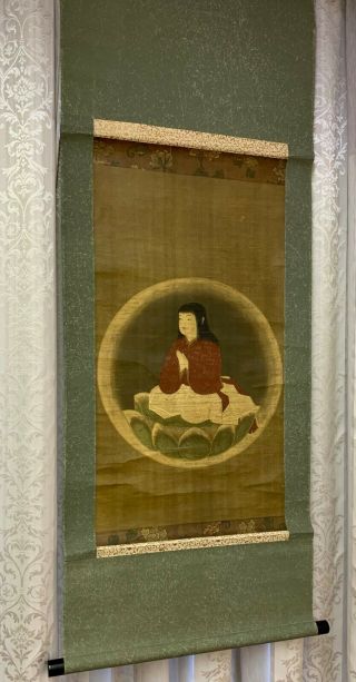 Japanese Hanging Scroll Chigo - Daishi Kukai Buddhism Art Painting Kakejiku H12