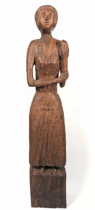 Antique 19th C Folk Art Figure Wood Carving Bedpost Doll Found Tn