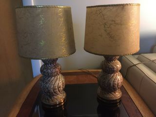 Vintage Mid Century Modern Mcm Table Lamps With Fiberglass Shades Pair