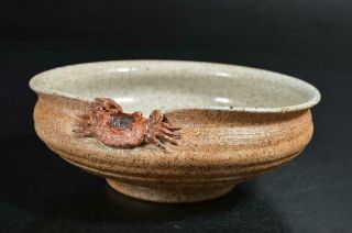 T1314: Japanese Seto - Ware Glay Glaze Crab Sculpture Kashiki Dessert Bowl/dish