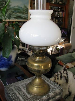 Antique Vintage Oil Lamp Brass With Shade